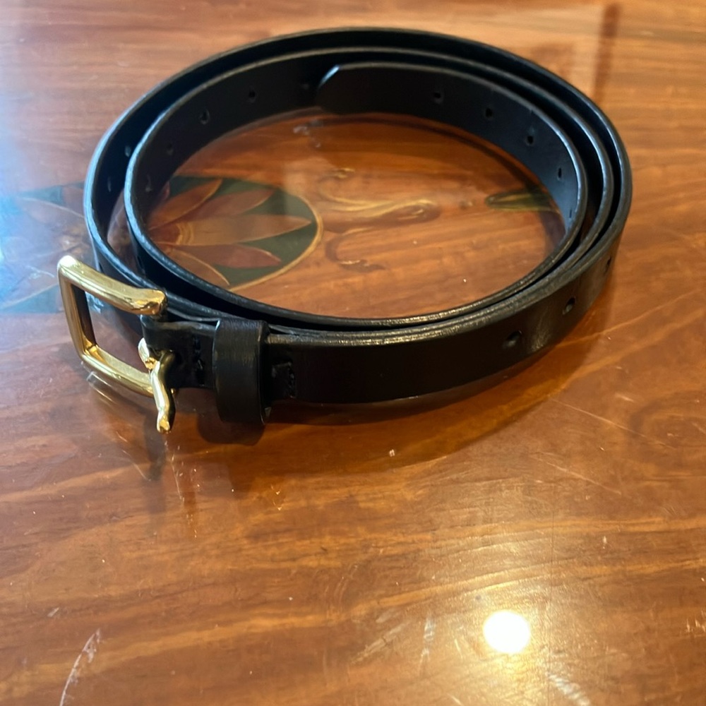 Black Leather Belt with Gold Buckle